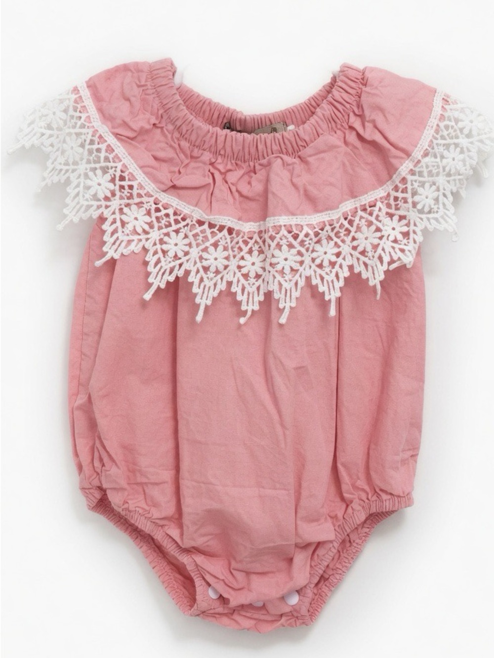 RoryChen Baby & Kids One Piece Cotton Romper Snaps Lace and Elastic Neckline 🩷